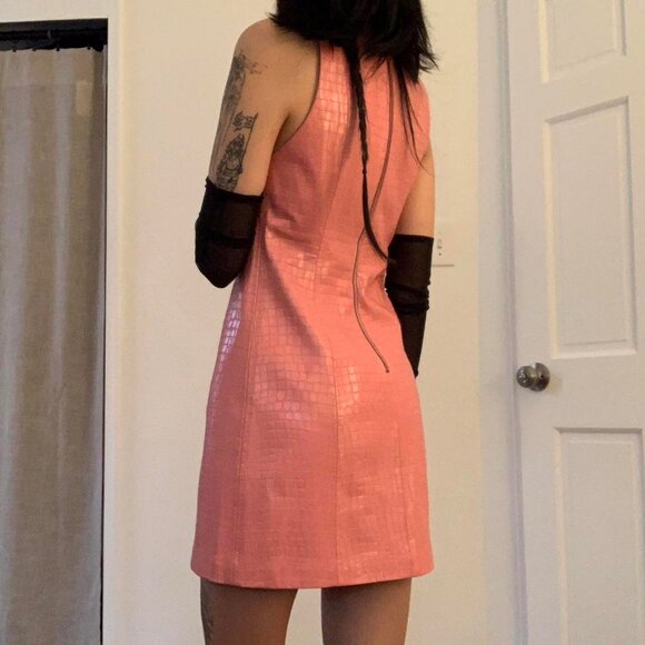 alice + olivia pink croc embossed faux leather mini dress - Picture 2 of 5